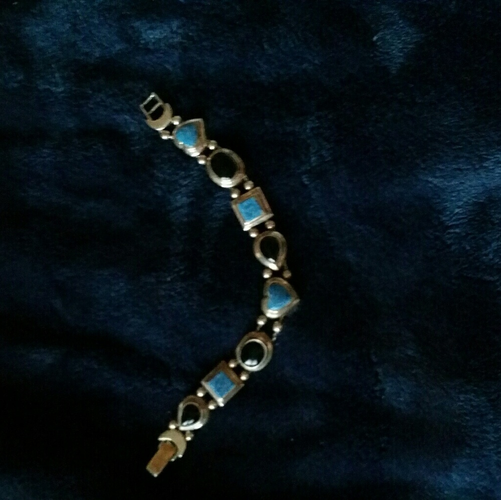 Authentic Barse Sterling silver Onyx & Lapis brace